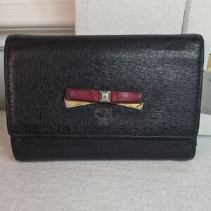 MCM Black Wallet with Red and Gold Bow Accent